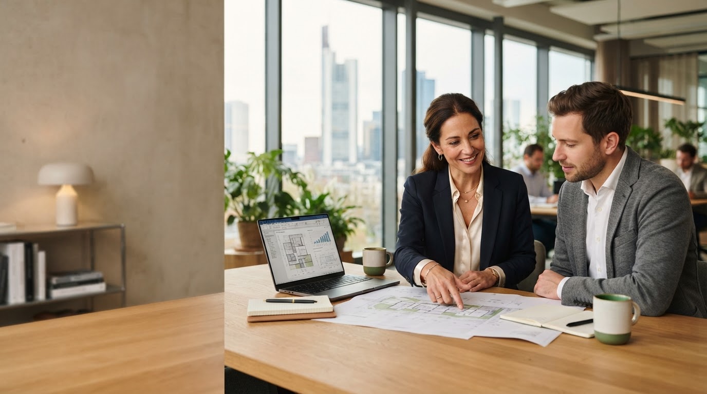 Farnexia Arbeitsplatz mit Tablet und Datenvisualisierungen